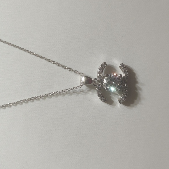 Chanel Moissanite CC 1 Carat Sterling Silver 925 Pendant 18 In Extender Necklace